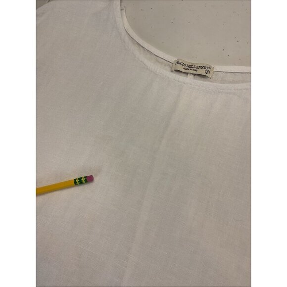 Terzo Millennio Italy 100% Linen Ruffle Top White Minimalist Coastal oversize SM - Picture 9 of 10